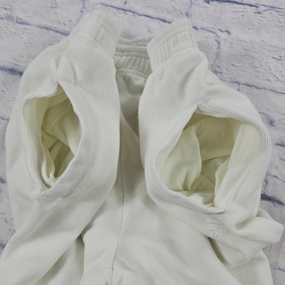 Adidas Joggers Women XS Off-White Ribbed Knit Elastic Waist Sweatpants Sporty - Picture 12 of 14